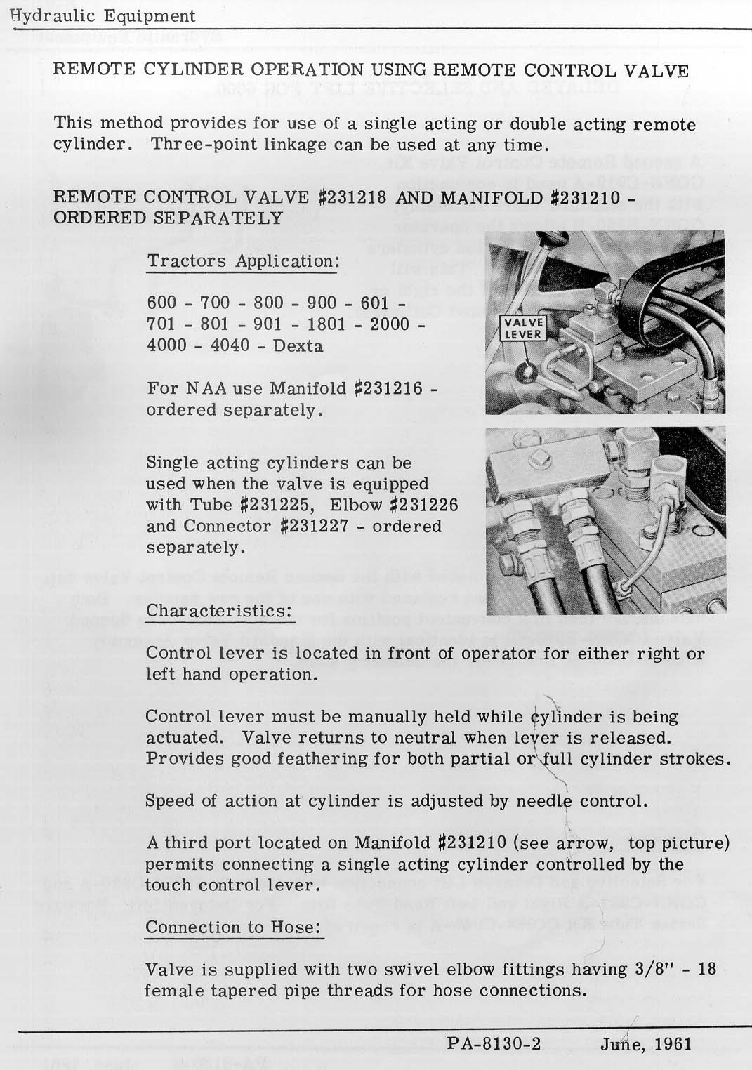Re Jubilee hydraulic valve